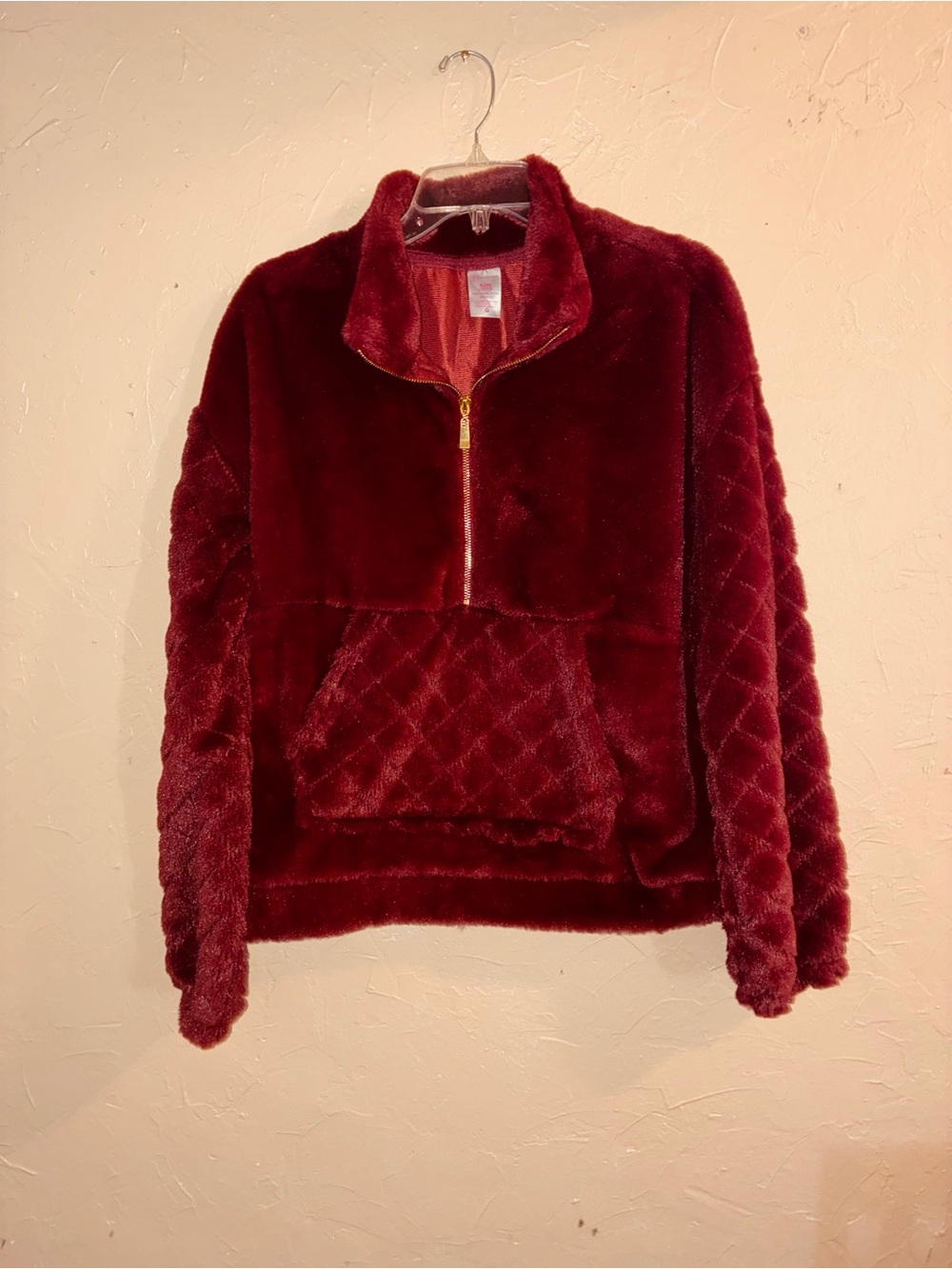 No Boundaries Burgundy Plush Half-Zip Teddy Jacket